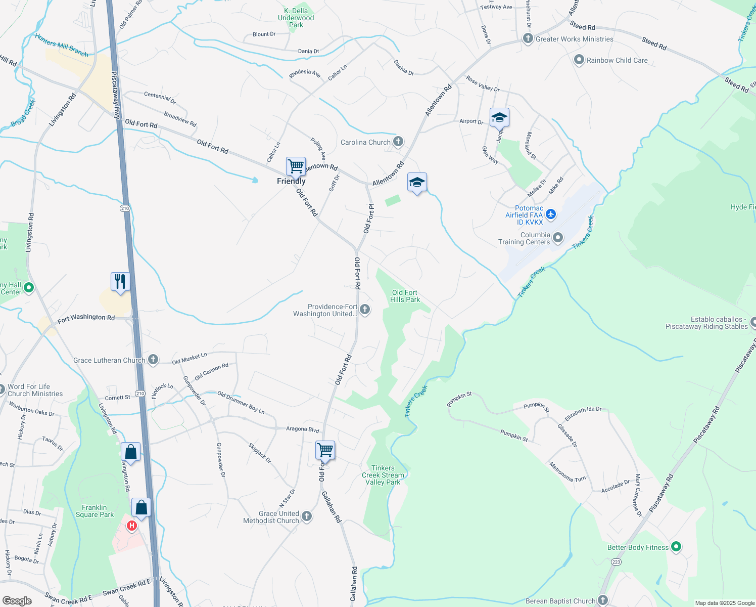 map of restaurants, bars, coffee shops, grocery stores, and more near 2014 Frontier Court in Fort Washington
