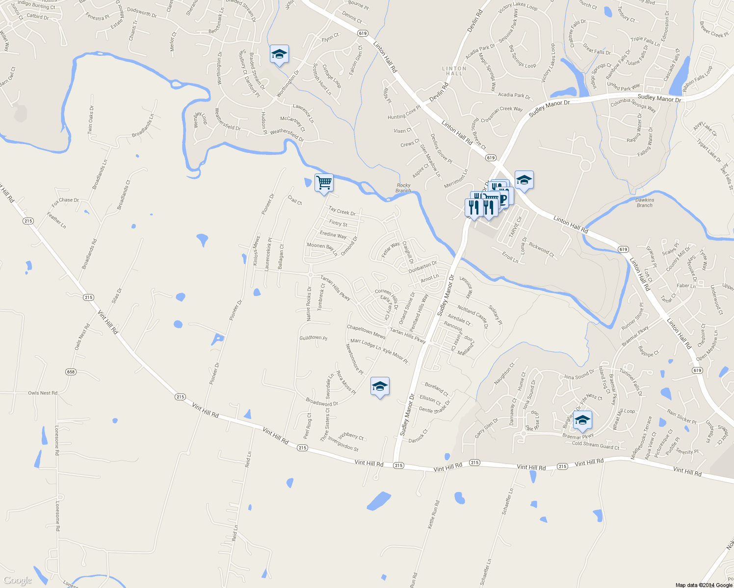 map of restaurants, bars, coffee shops, grocery stores, and more near 12936 Correen Hills Drive in Bristow
