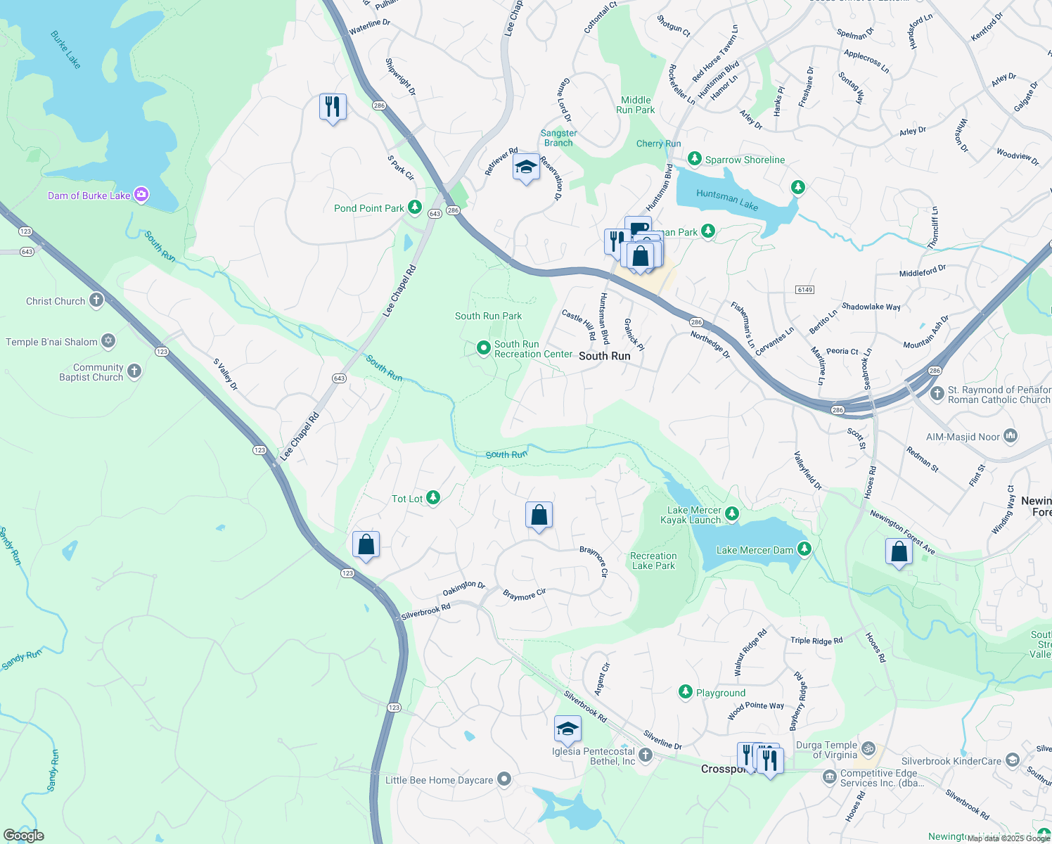 map of restaurants, bars, coffee shops, grocery stores, and more near 7813 Huntsman Boulevard in Springfield