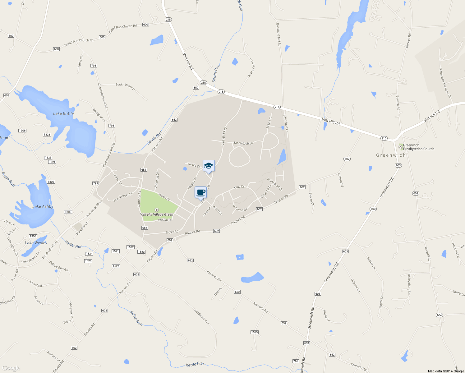 map of restaurants, bars, coffee shops, grocery stores, and more near 4090 Cray Drive in Warrenton
