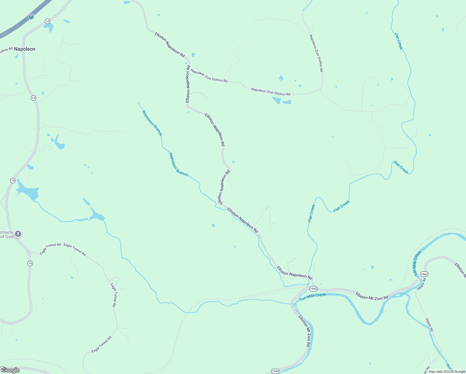 map of restaurants, bars, coffee shops, grocery stores, and more near 1375 Elliston-Napoleon Road in Dry Ridge