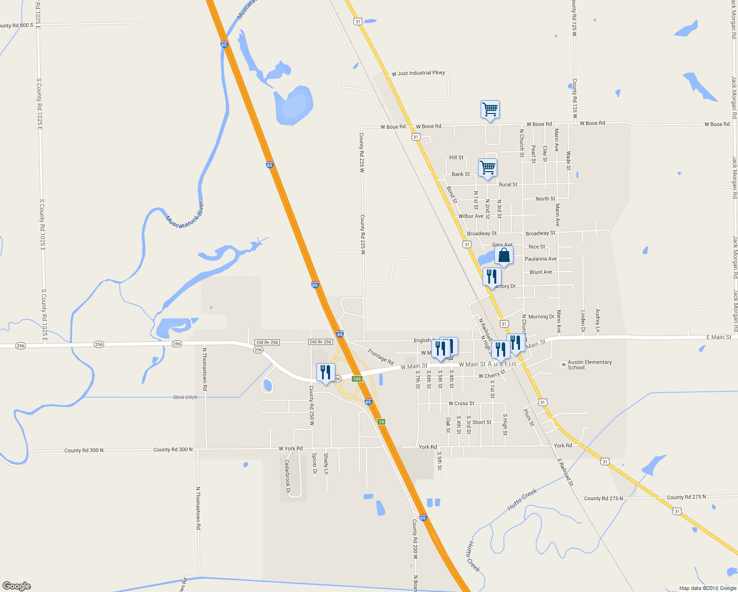 map of restaurants, bars, coffee shops, grocery stores, and more near 3706 County Road 225 West in Austin