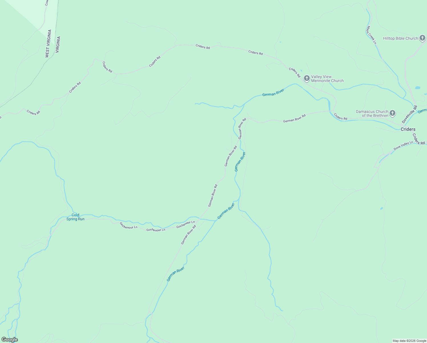 map of restaurants, bars, coffee shops, grocery stores, and more near 22606 German River Road in Criders