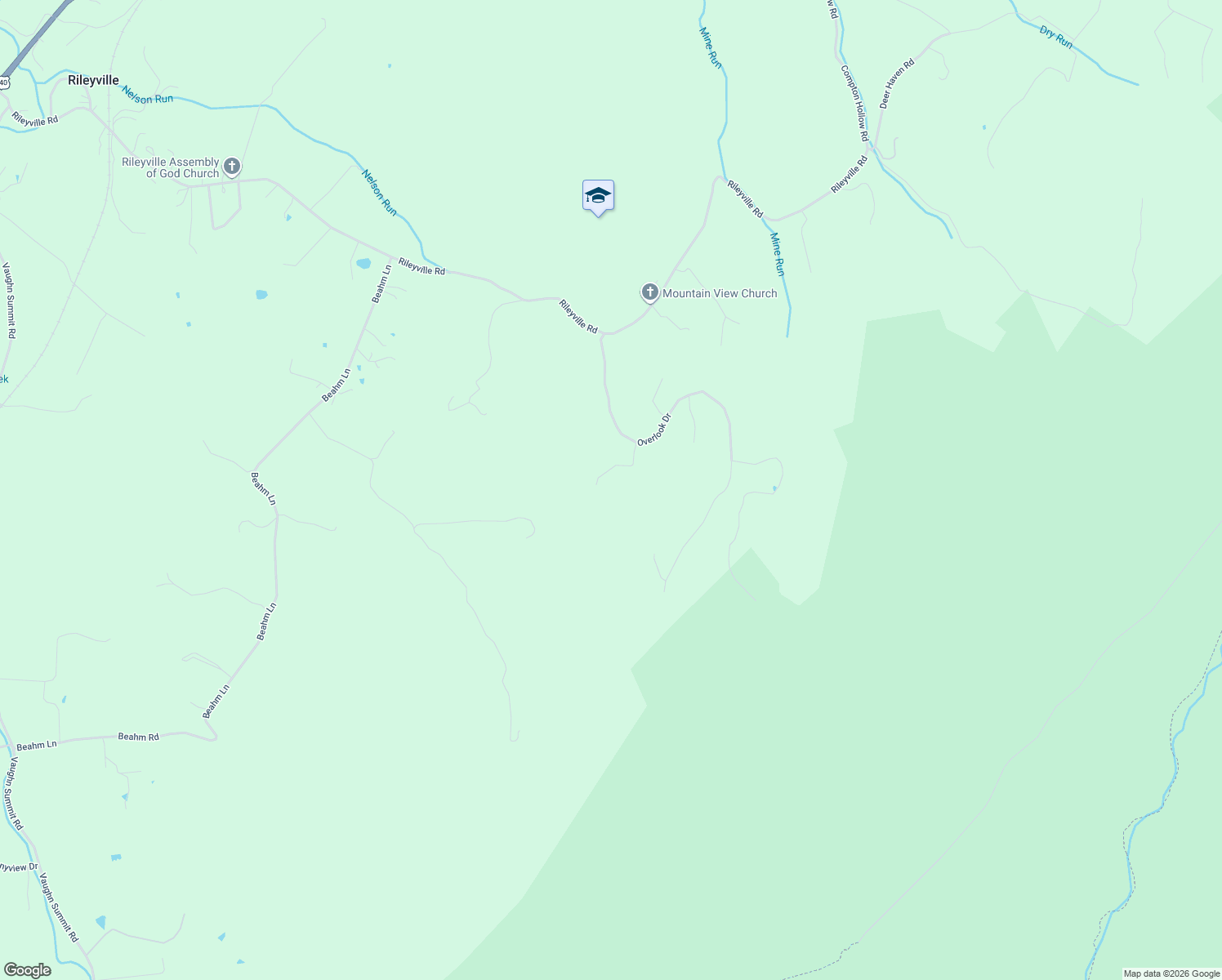 map of restaurants, bars, coffee shops, grocery stores, and more near 201 Meadow Hill Lane in Rileyville