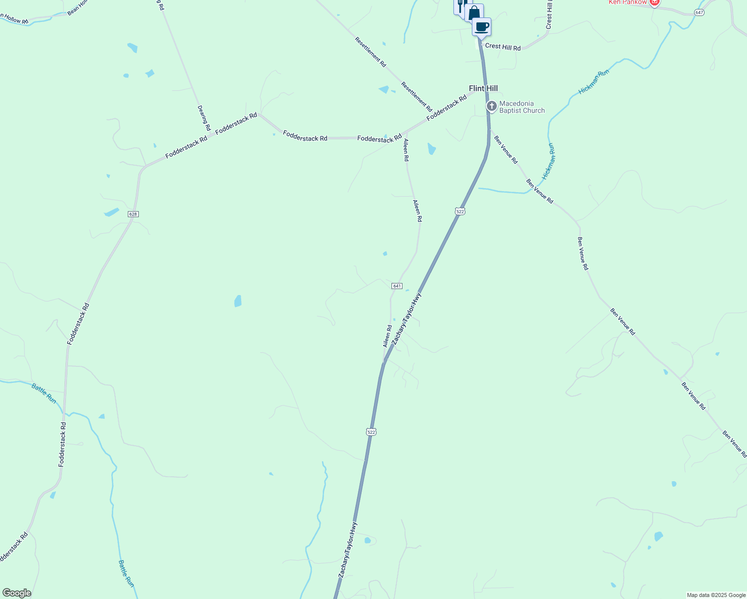 map of restaurants, bars, coffee shops, grocery stores, and more near 25 Grinton Lane in Flint Hill