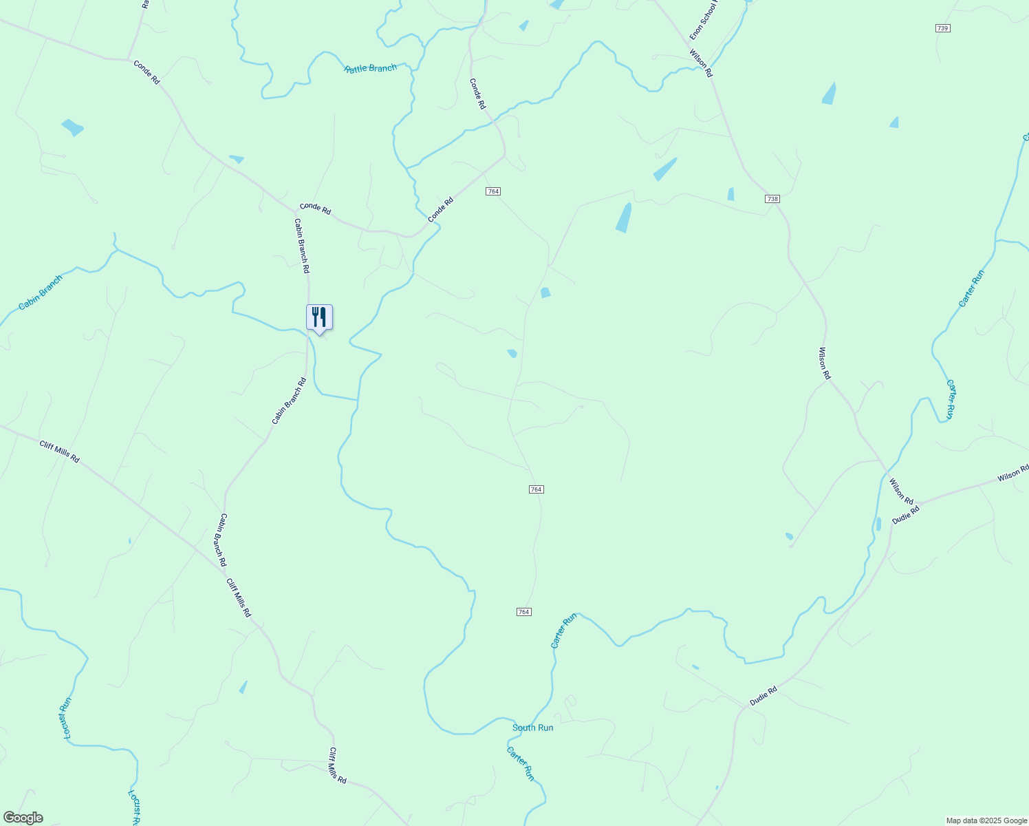 map of restaurants, bars, coffee shops, grocery stores, and more near 7019 Olinger Road in Marshall