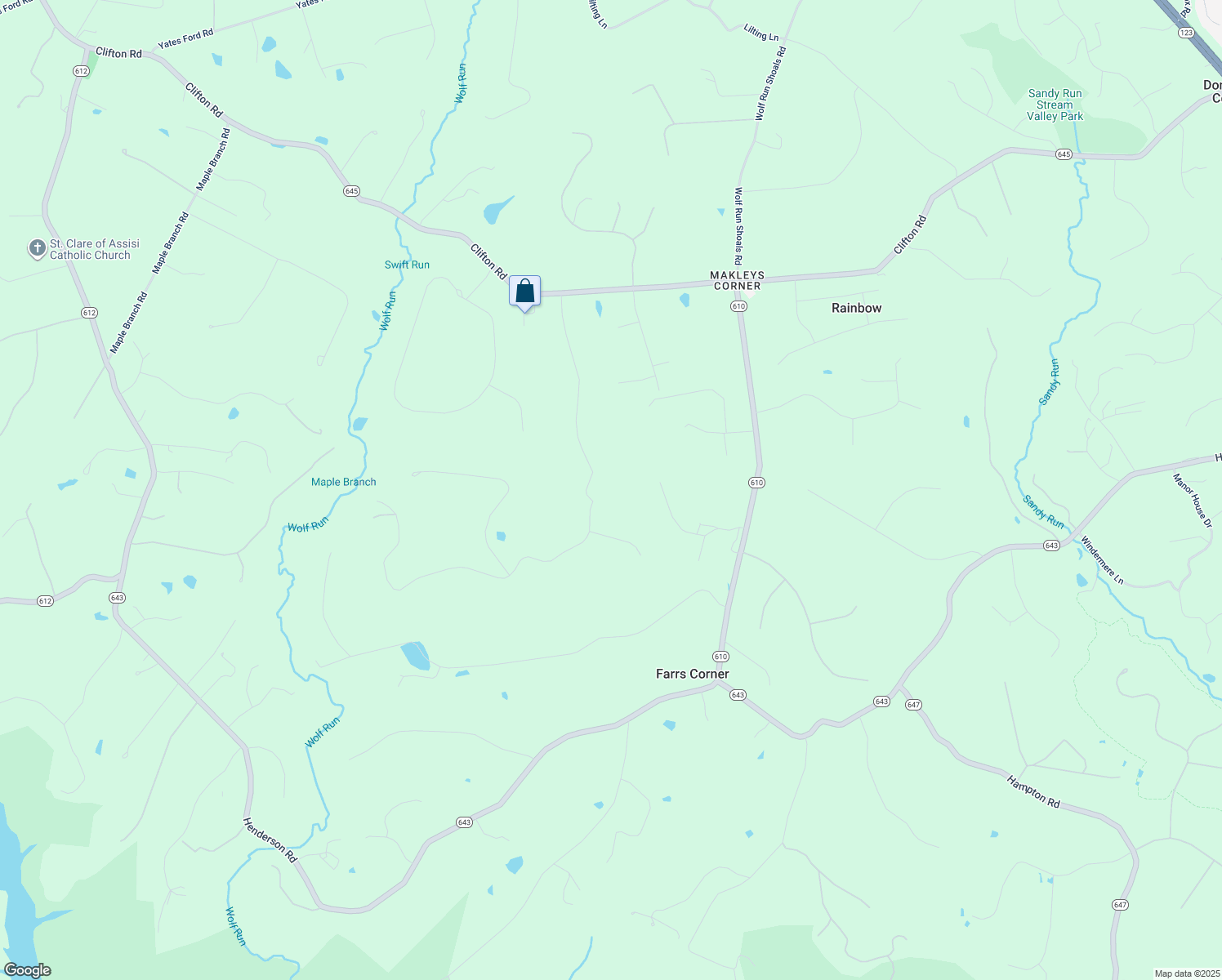 map of restaurants, bars, coffee shops, grocery stores, and more near 7505 Willowbrook Road in Fairfax Station