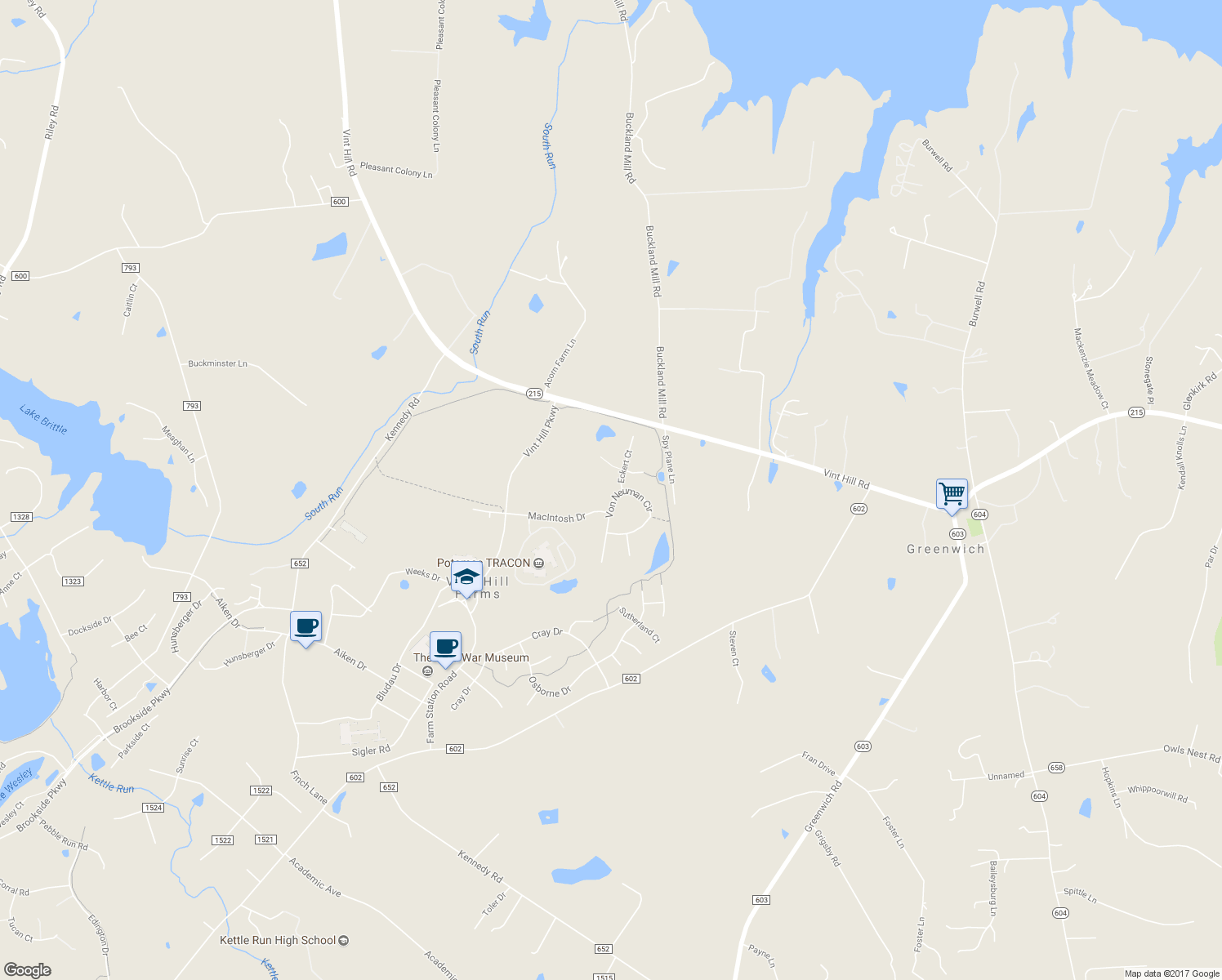 map of restaurants, bars, coffee shops, grocery stores, and more near 4043 Von Neuman Circle in Warrenton
