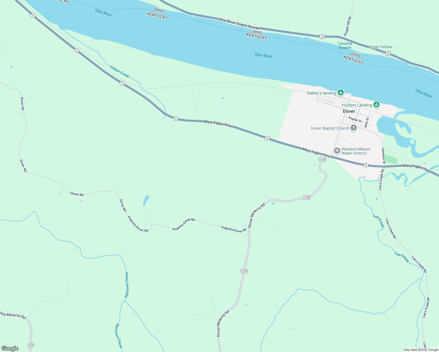 map of restaurants, bars, coffee shops, grocery stores, and more near 3032 Augusta-Dover Road in Dover