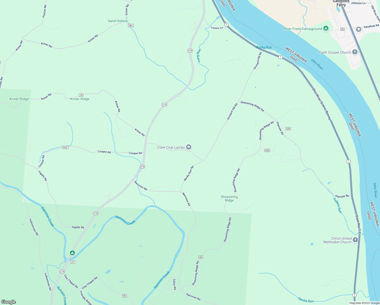 map of restaurants, bars, coffee shops, grocery stores, and more near 1341 Orchard Hill Road in Gallipolis