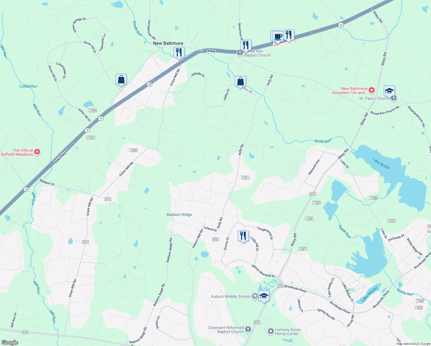 map of restaurants, bars, coffee shops, grocery stores, and more near 5217 Graystone Road in Warrenton