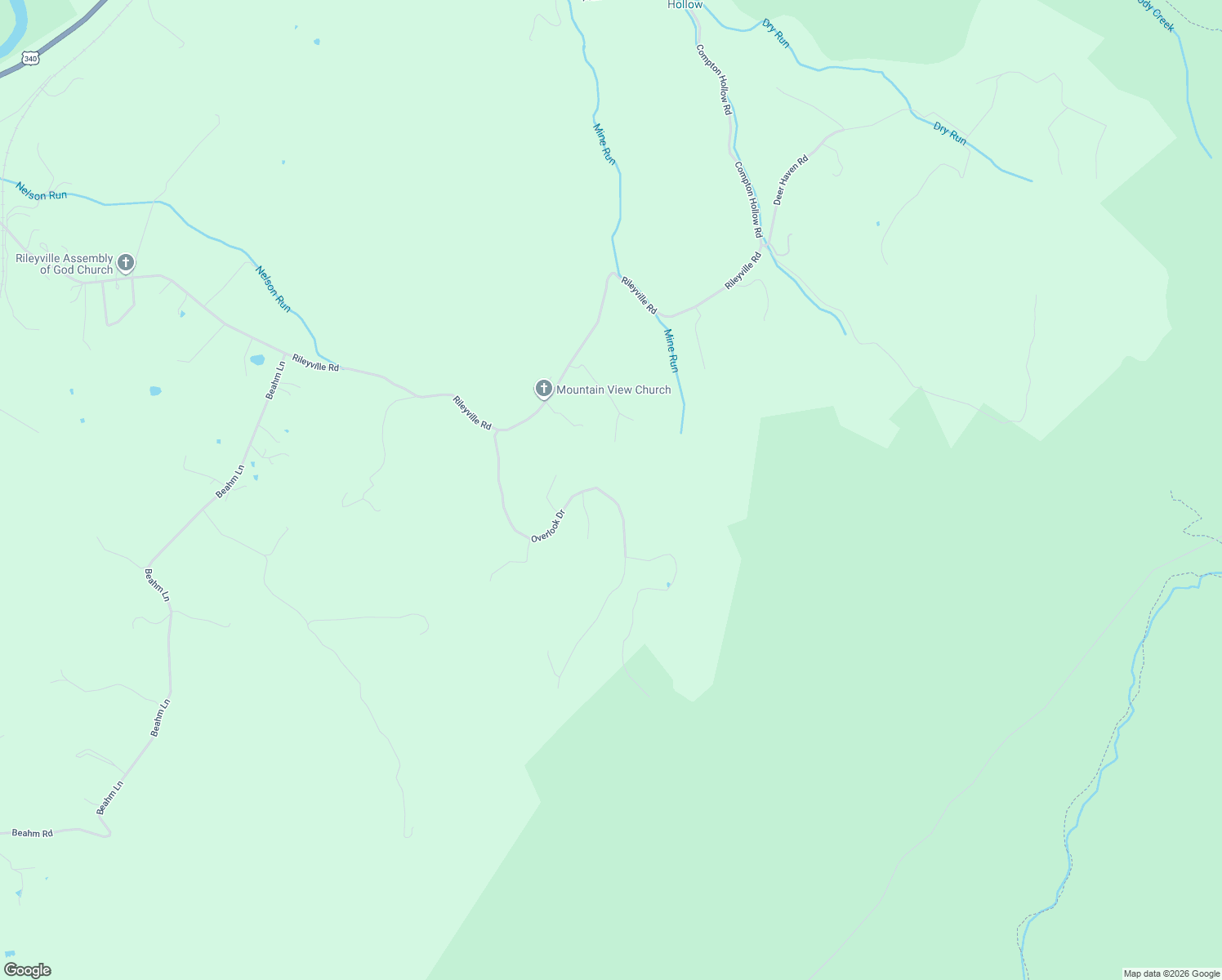 map of restaurants, bars, coffee shops, grocery stores, and more near 707 Overlook Drive in Rileyville