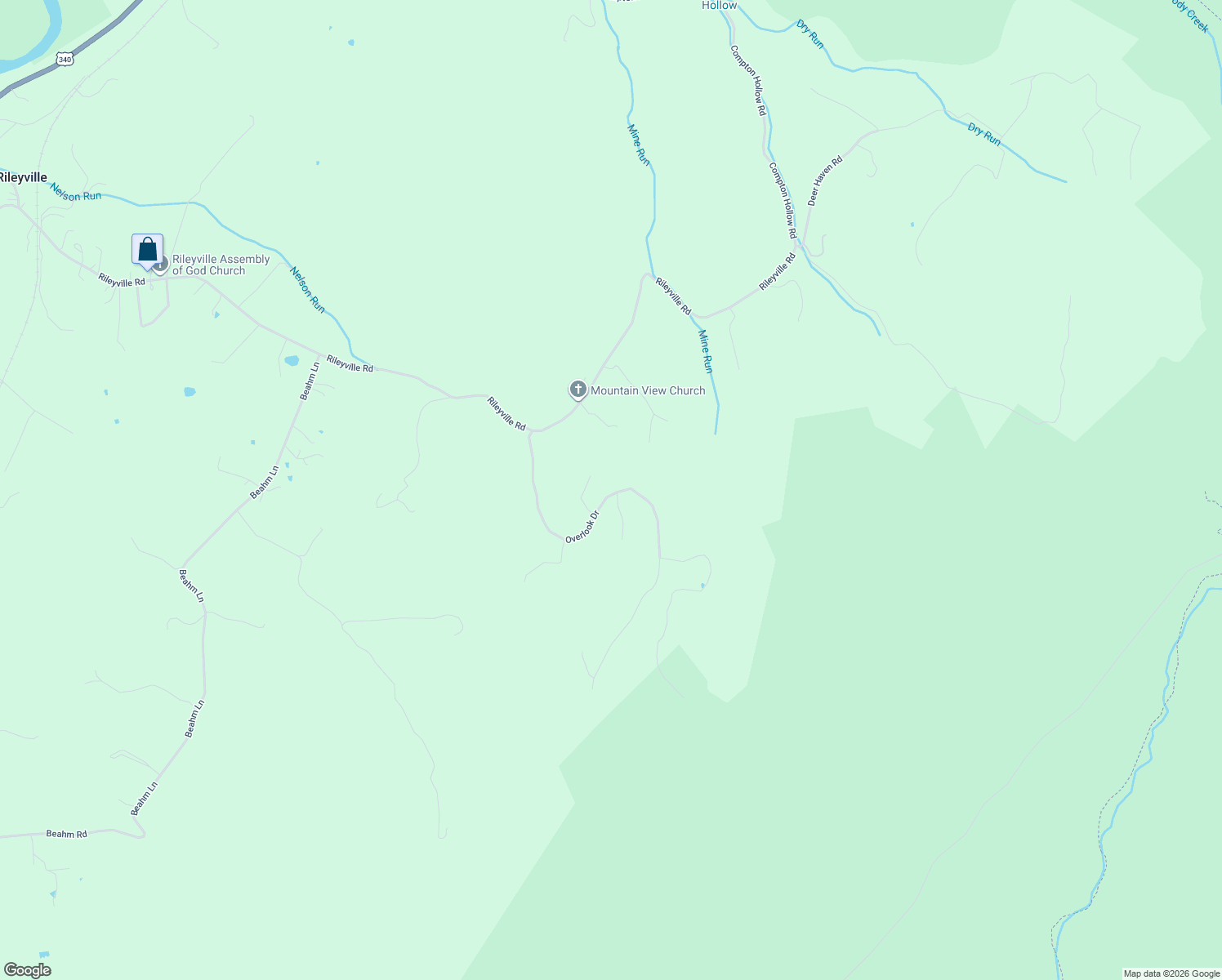 map of restaurants, bars, coffee shops, grocery stores, and more near 651 Overlook Drive in Rileyville