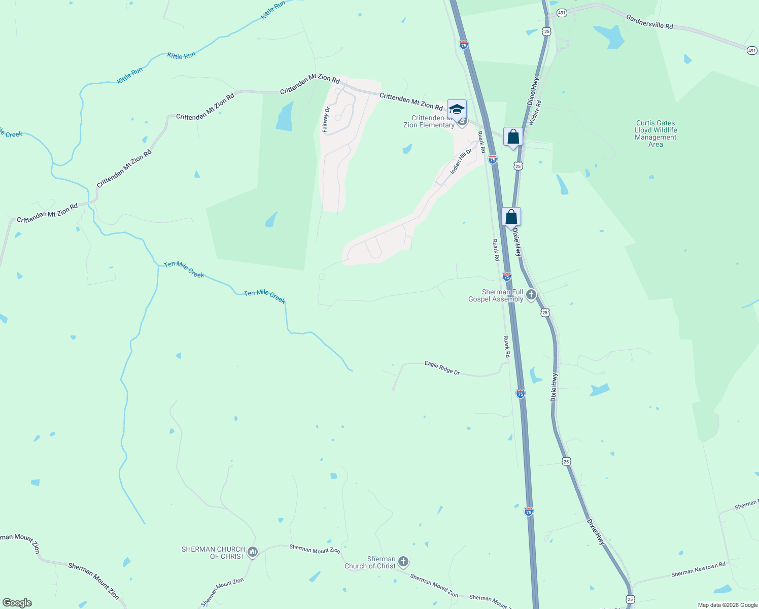 map of restaurants, bars, coffee shops, grocery stores, and more near 460 Claiborne Drive in Dry Ridge