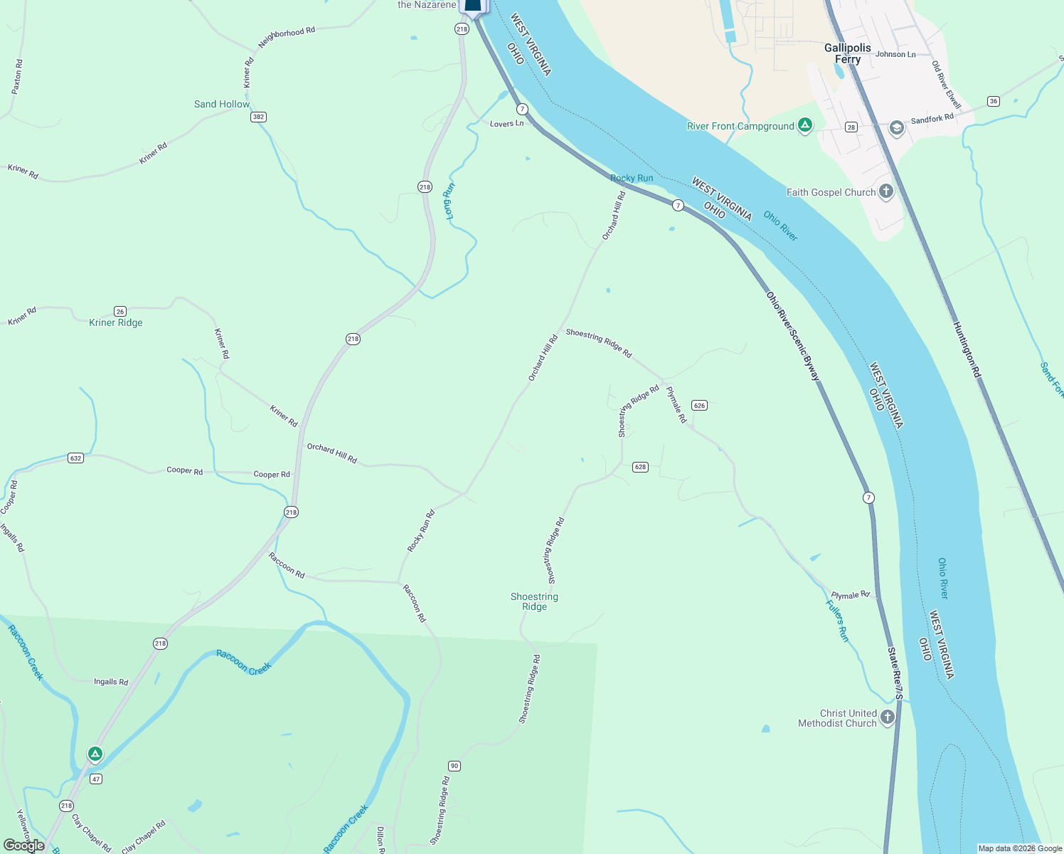 map of restaurants, bars, coffee shops, grocery stores, and more near 845 Orchard Hill Road in Gallipolis