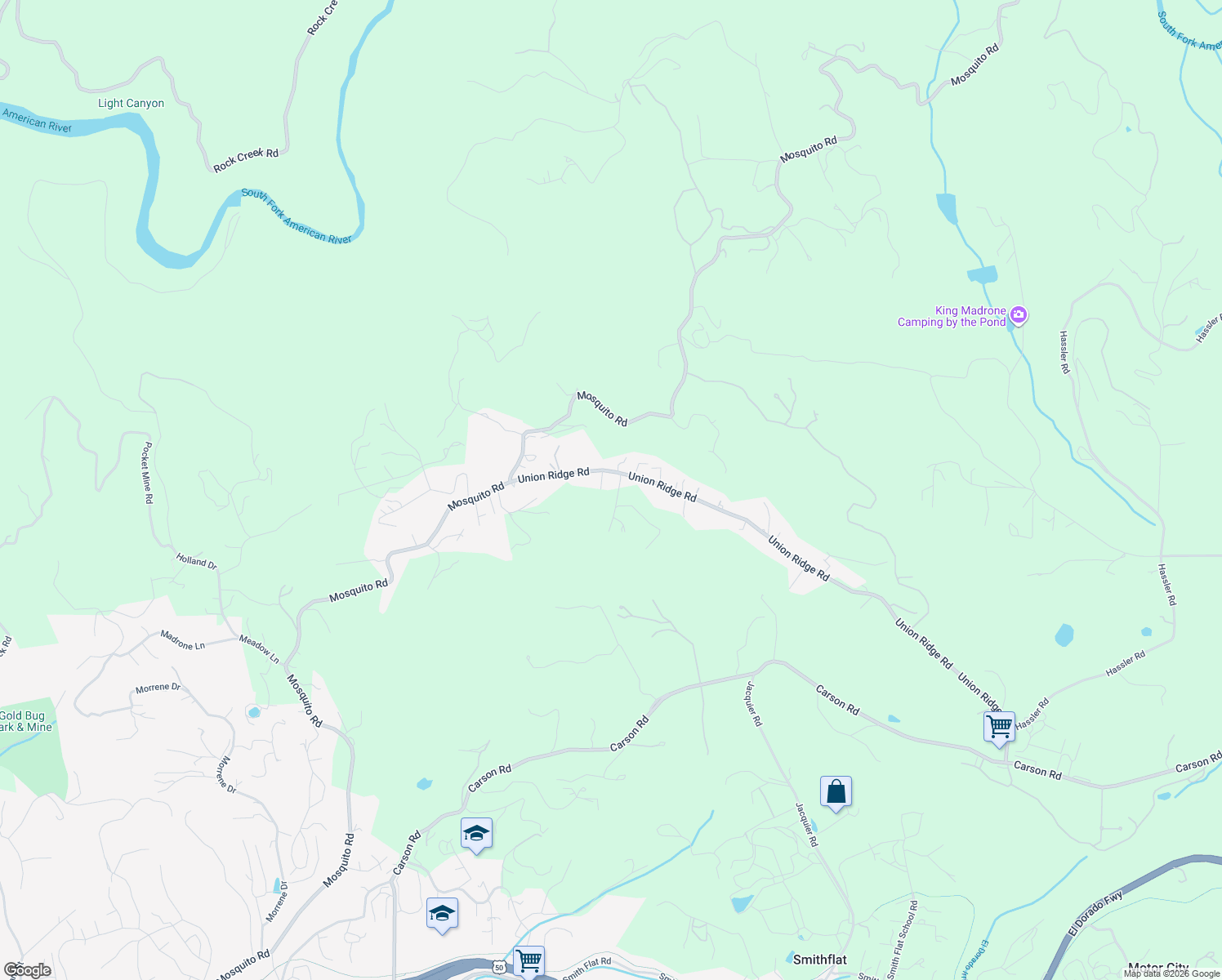 map of restaurants, bars, coffee shops, grocery stores, and more near 1786 Union Ridge Road in Placerville