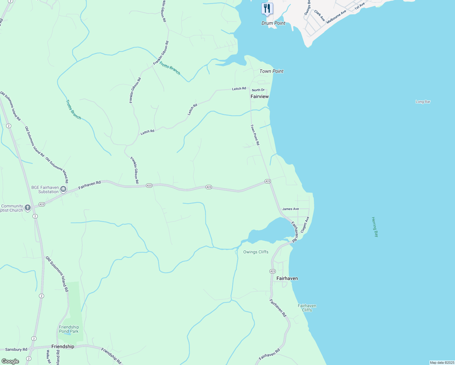 map of restaurants, bars, coffee shops, grocery stores, and more near in Tracys Landing