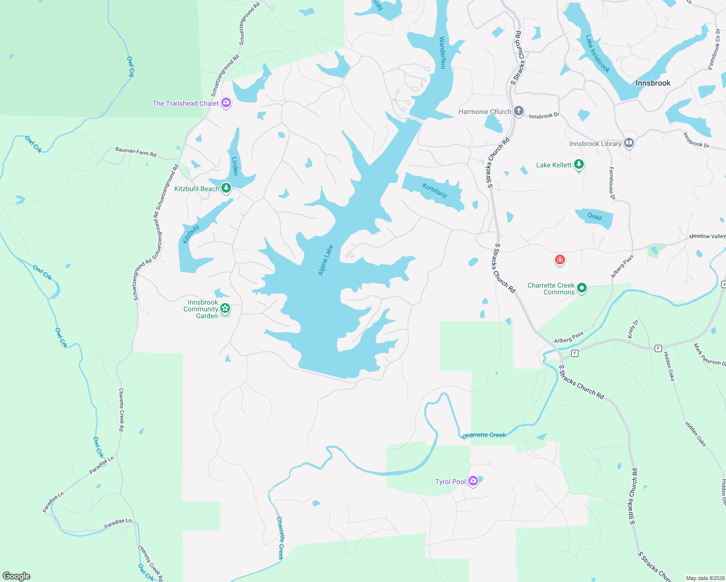 map of restaurants, bars, coffee shops, grocery stores, and more near 2270 Alpine View Drive in Innsbrook