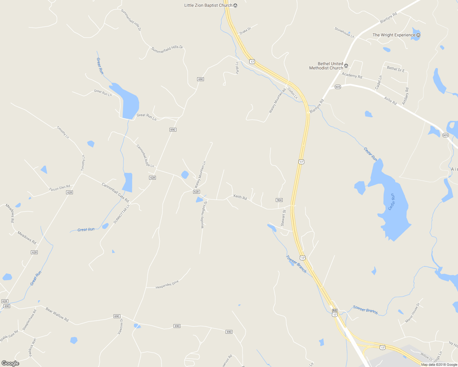 map of restaurants, bars, coffee shops, grocery stores, and more near 7460 Keith Road in Warrenton