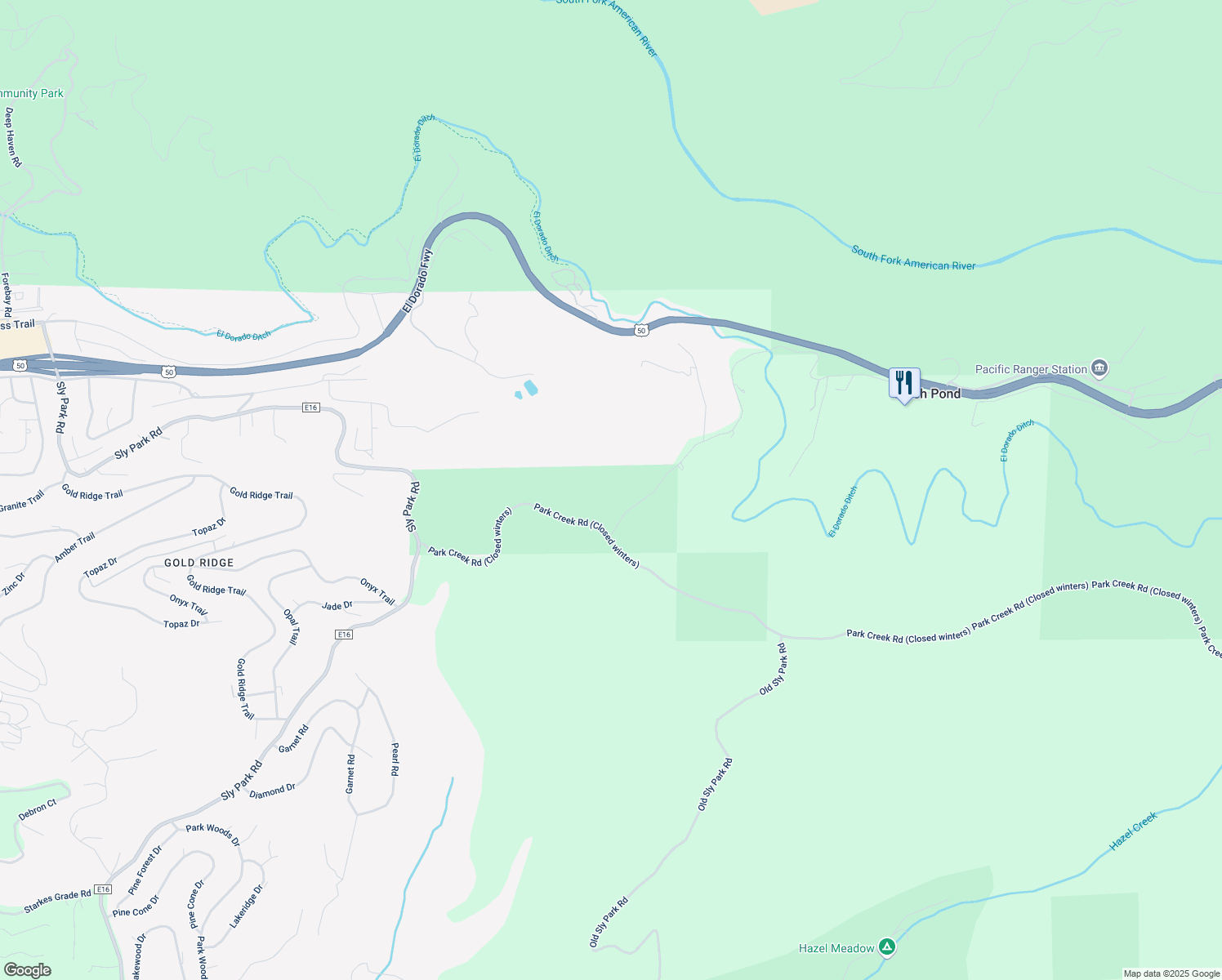 map of restaurants, bars, coffee shops, grocery stores, and more near 4360 Old Carson Road in Pollock Pines