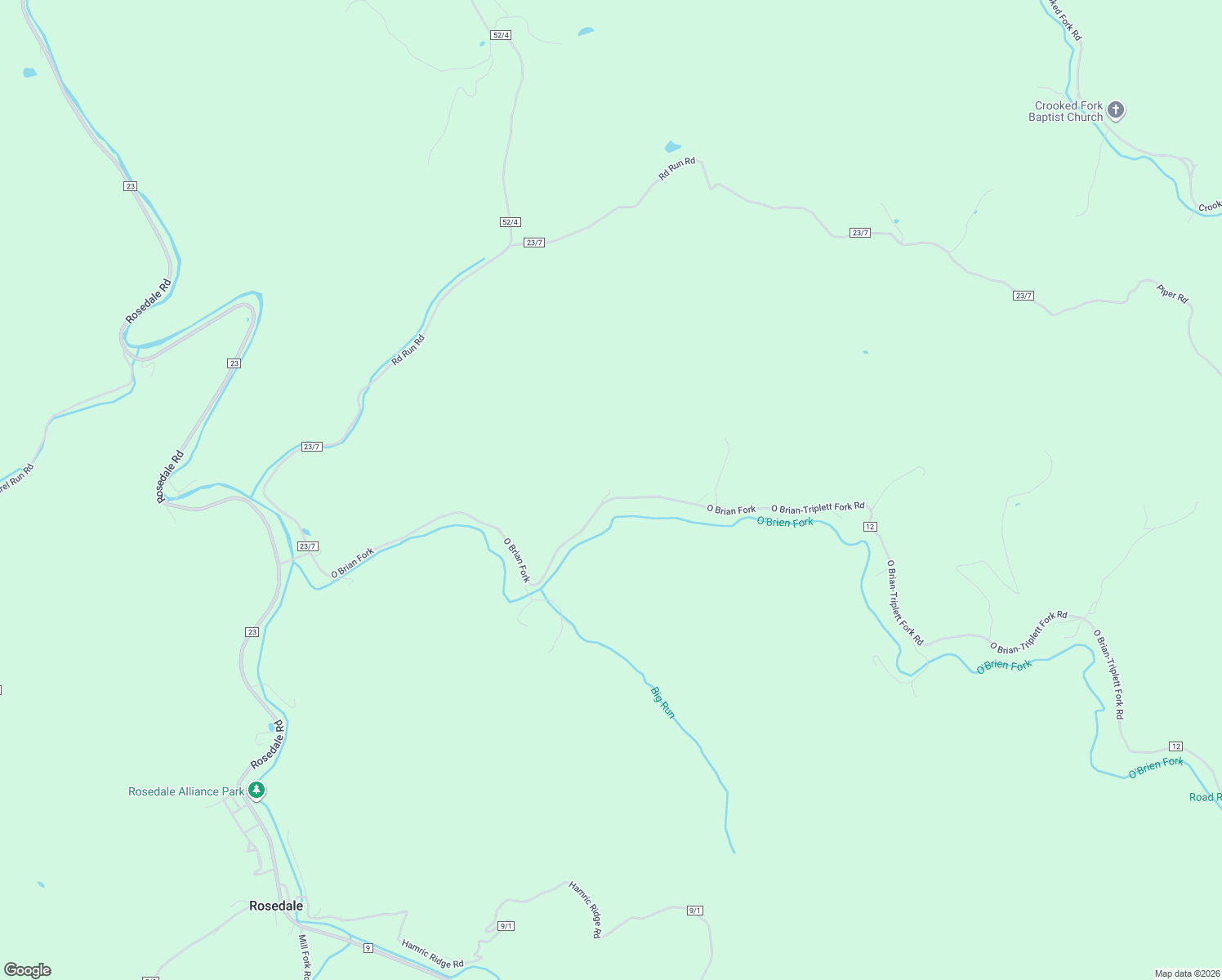 map of restaurants, bars, coffee shops, grocery stores, and more near 1153 O Brian Fork in Rosedale