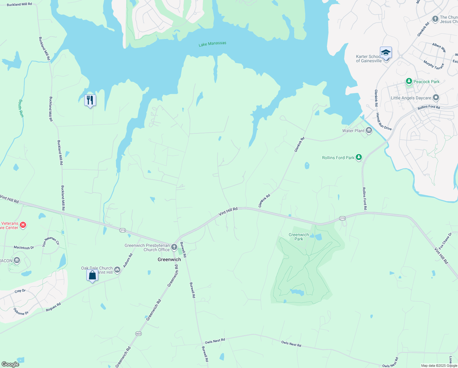 map of restaurants, bars, coffee shops, grocery stores, and more near 9300 Mackenzie Meadow Court in Nokesville
