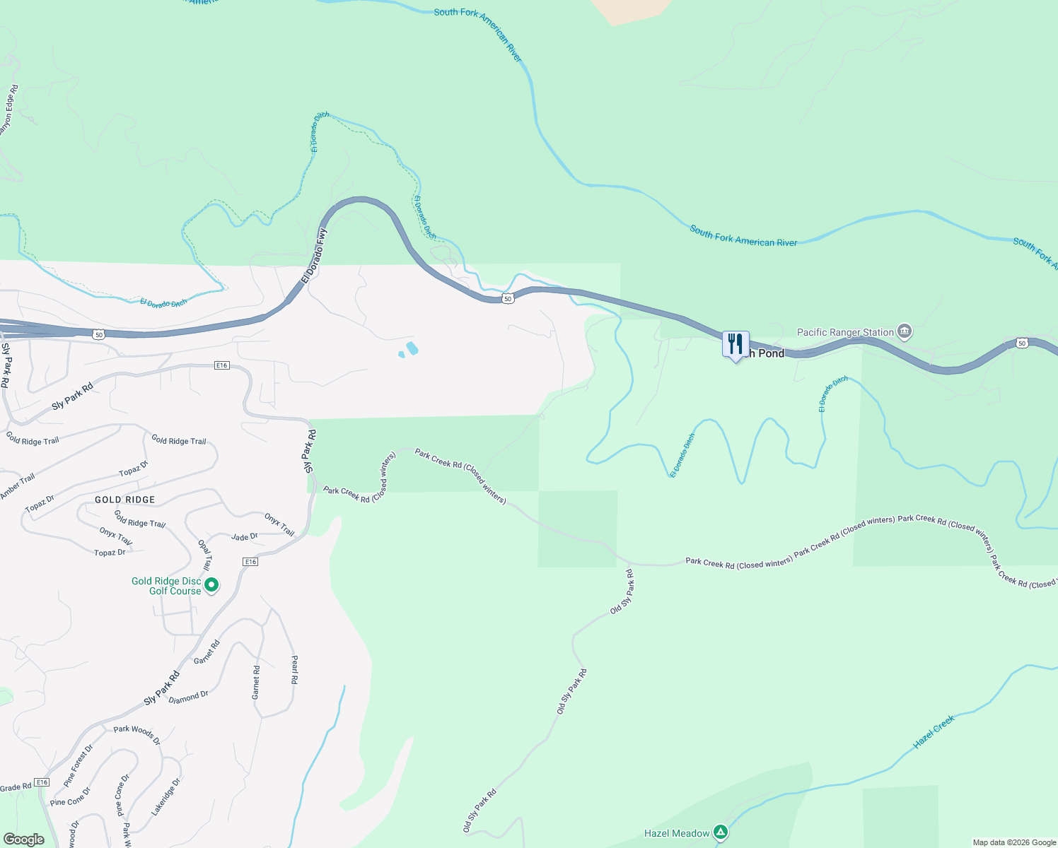 map of restaurants, bars, coffee shops, grocery stores, and more near 4360 Old Carson Road in Pollock Pines