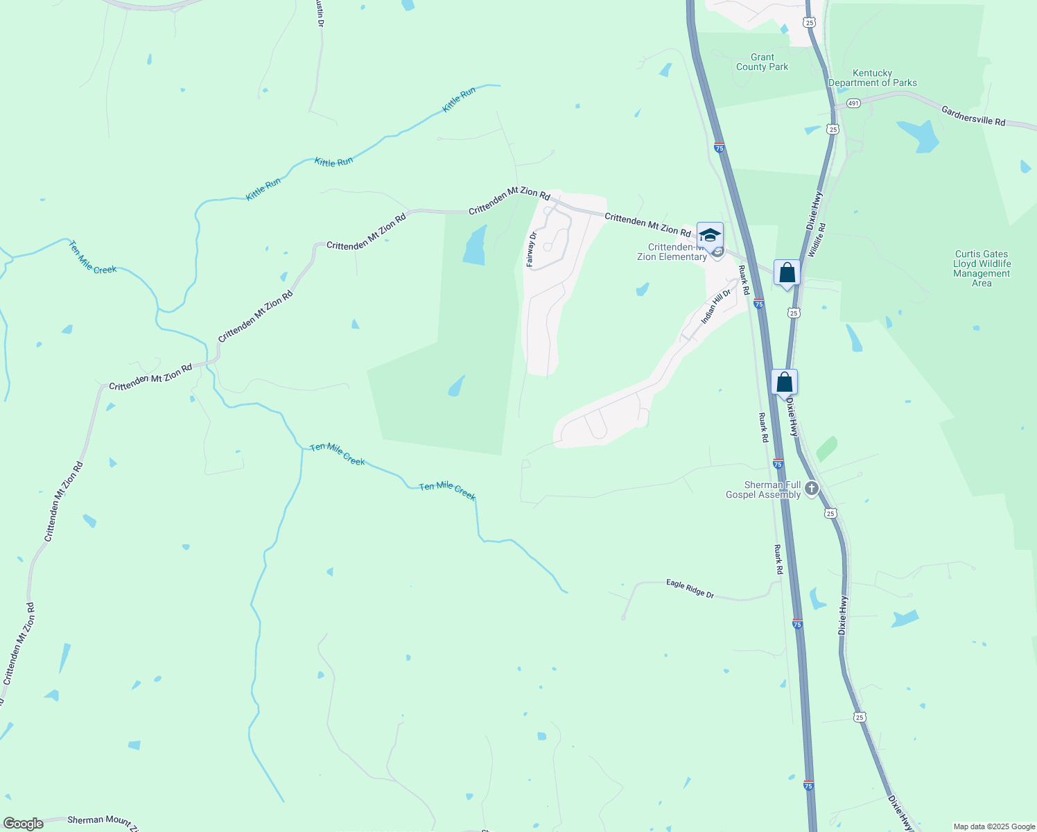 map of restaurants, bars, coffee shops, grocery stores, and more near 498 Eagle Creek Drive in Dry Ridge