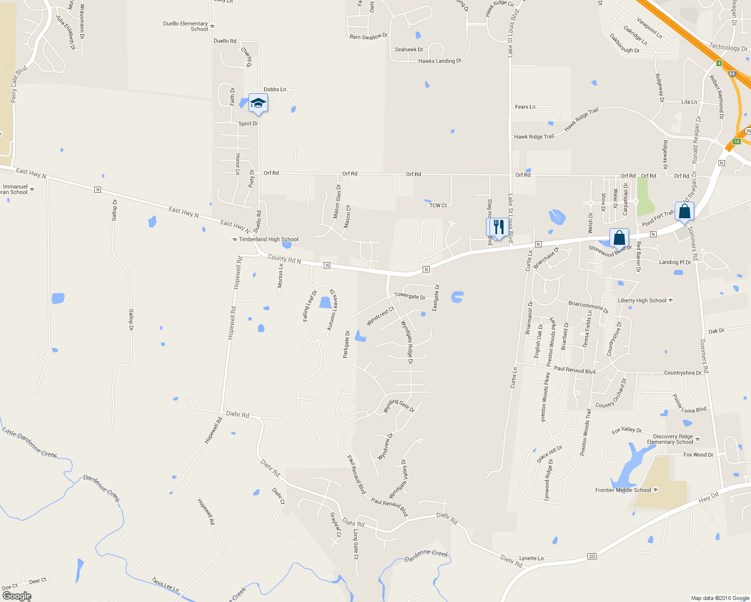 map of restaurants, bars, coffee shops, grocery stores, and more near 413 Parkgate Drive in O'Fallon