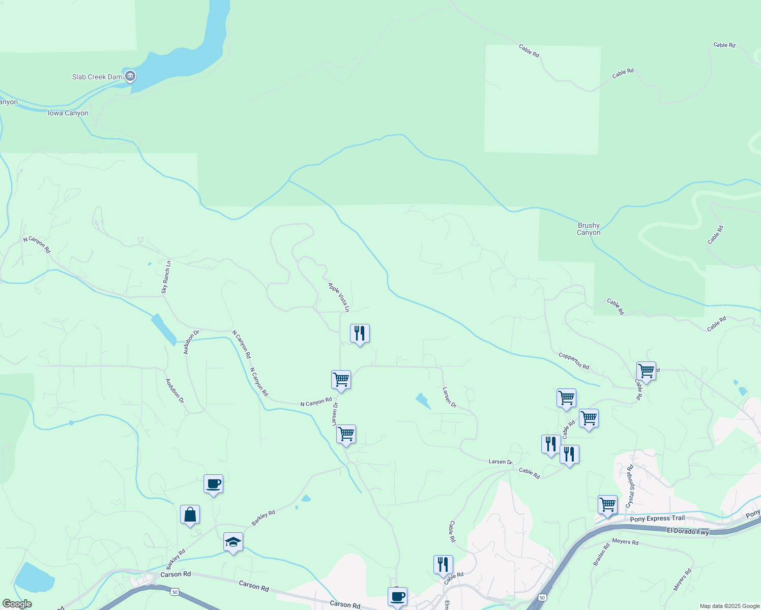 map of restaurants, bars, coffee shops, grocery stores, and more near in Camino