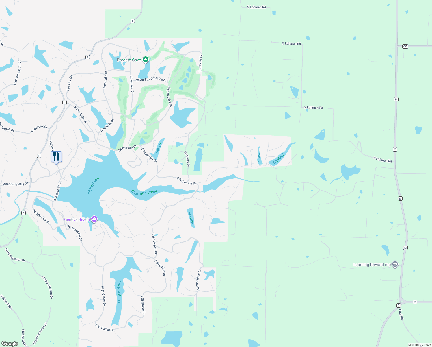 map of restaurants, bars, coffee shops, grocery stores, and more near 1213 Whitetail Lake Drive in Innsbrook