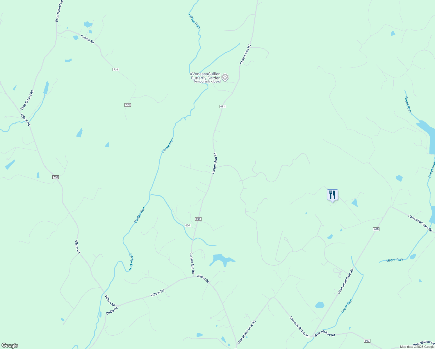 map of restaurants, bars, coffee shops, grocery stores, and more near 6621 Carters Run Road in Marshall