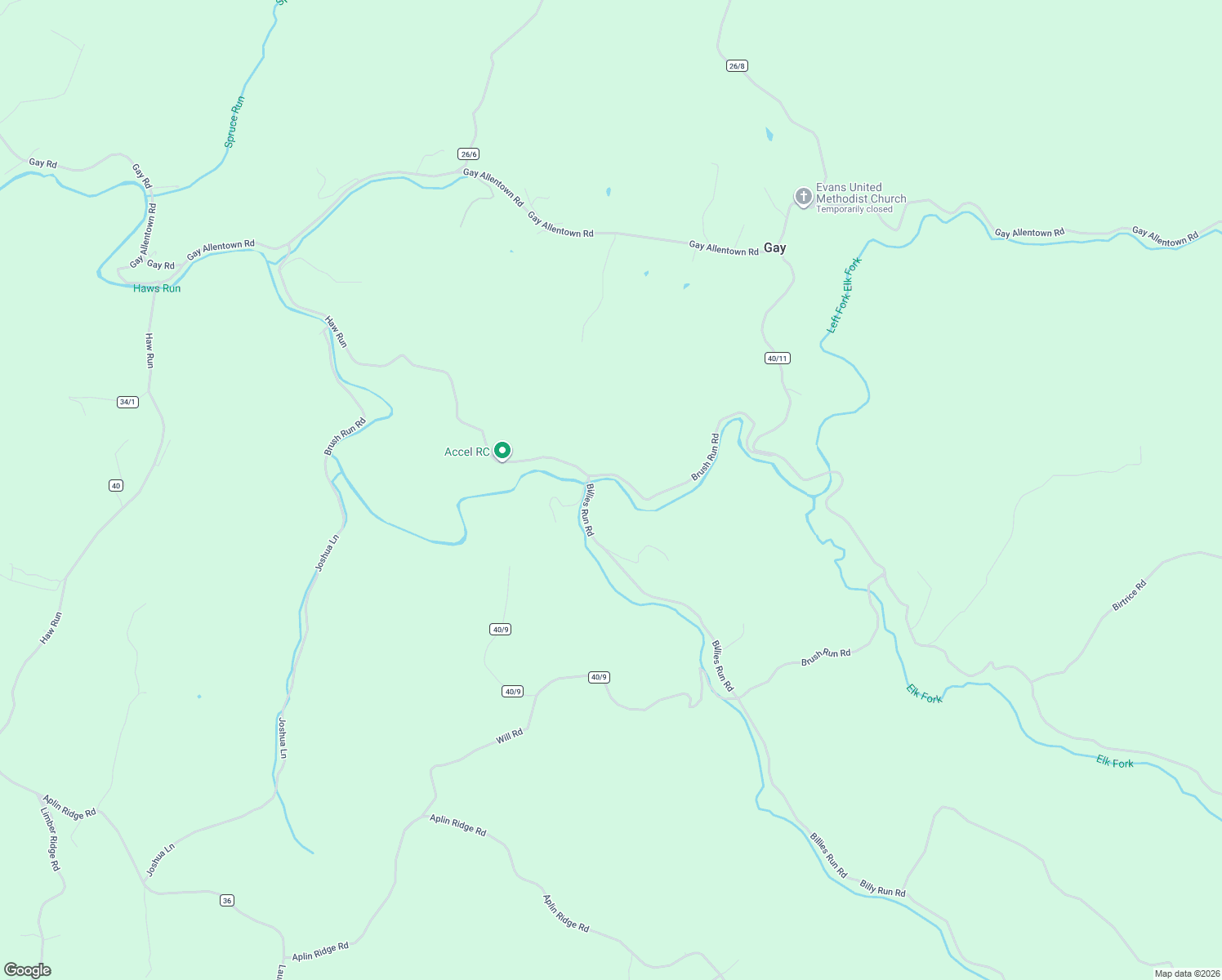 map of restaurants, bars, coffee shops, grocery stores, and more near 1305 Brush Run Road in Gay