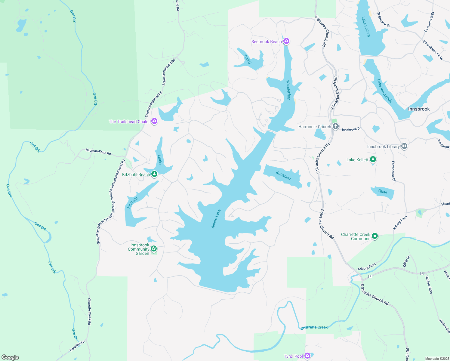 map of restaurants, bars, coffee shops, grocery stores, and more near 2489 Alpine Hills Drive in Innsbrook