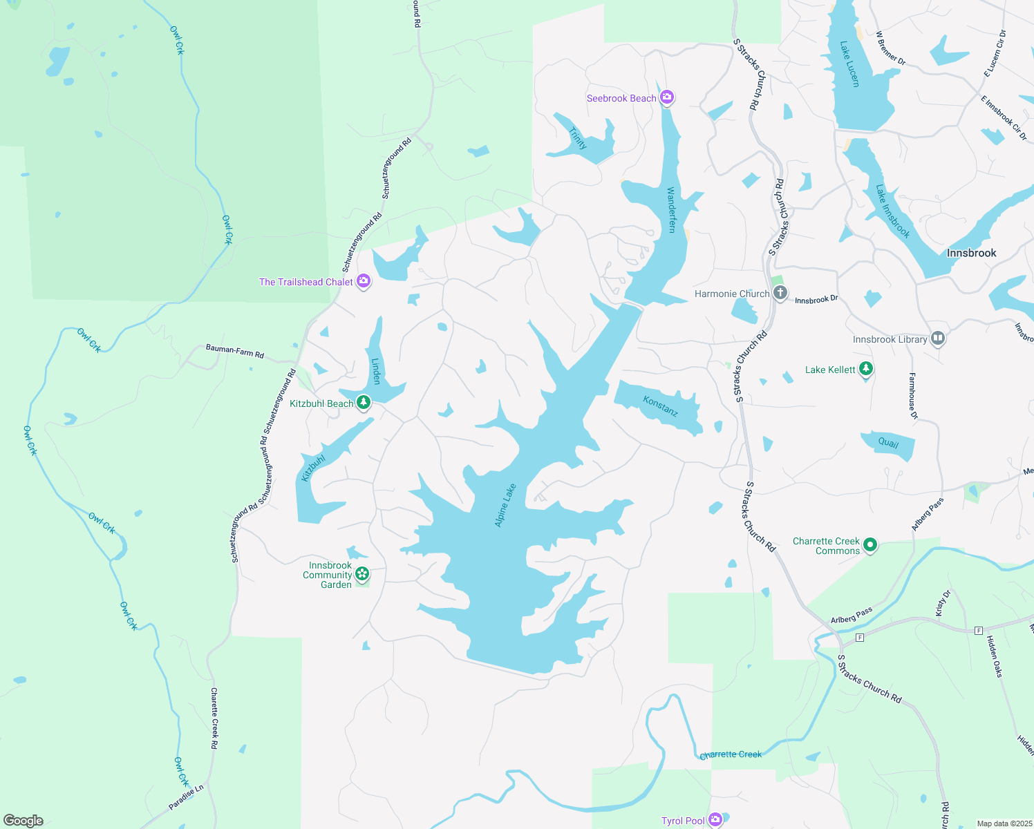 map of restaurants, bars, coffee shops, grocery stores, and more near 2489 South Alpine Hills Drive in Innsbrook