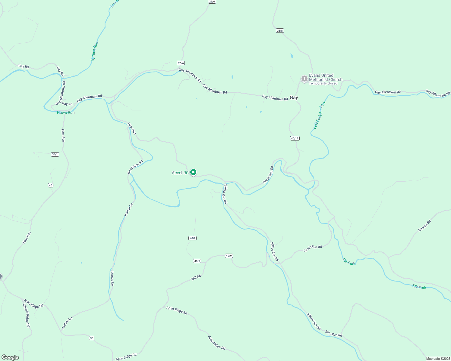 map of restaurants, bars, coffee shops, grocery stores, and more near 1305 Brush Run Road in Gay