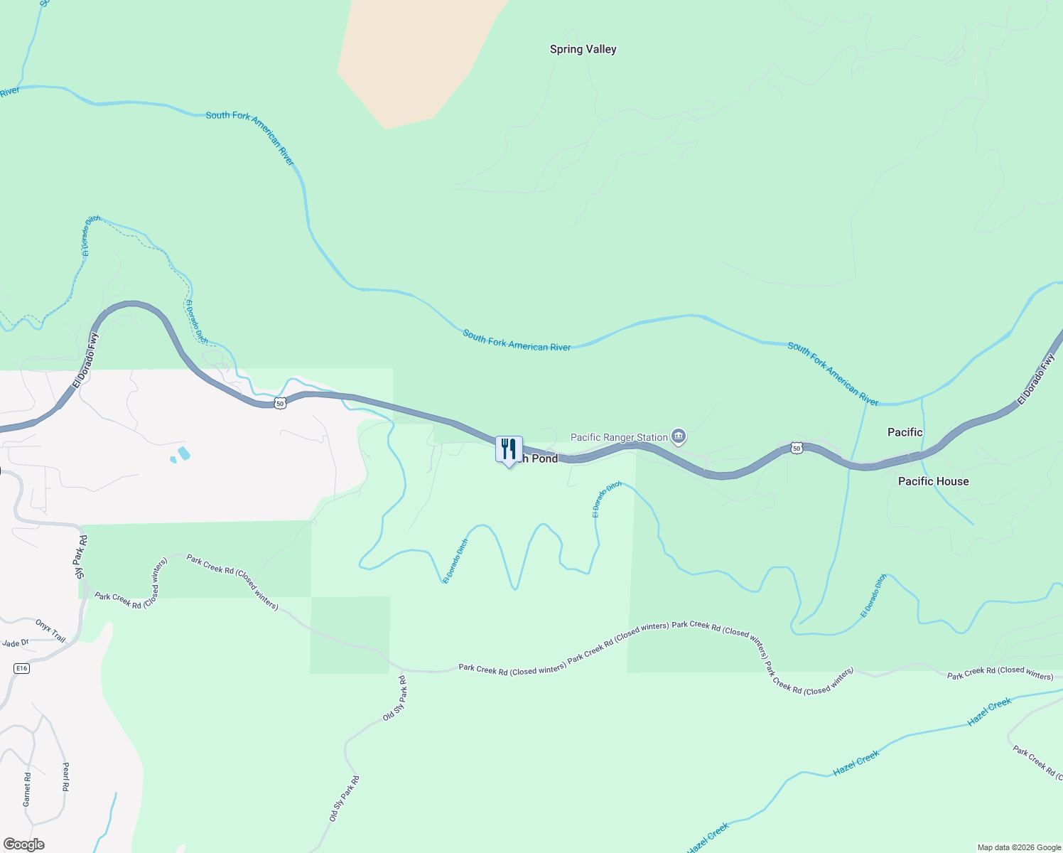 map of restaurants, bars, coffee shops, grocery stores, and more near 2012 Outer Limits Lane in Pollock Pines