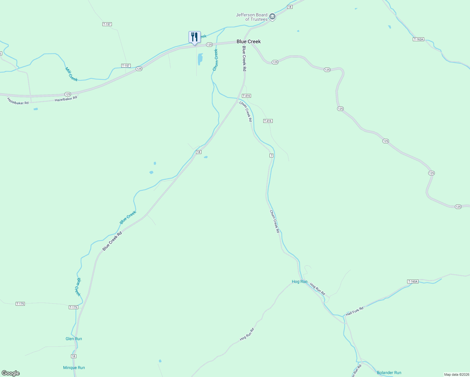 map of restaurants, bars, coffee shops, grocery stores, and more near in Blue Creek