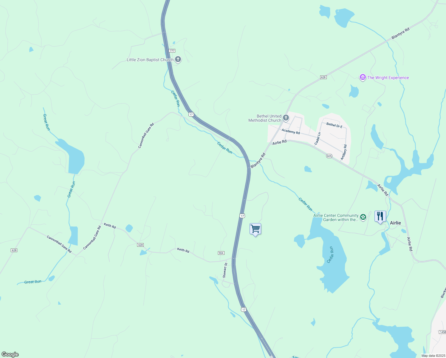 map of restaurants, bars, coffee shops, grocery stores, and more near 6509 Watery Mountain Road in Warrenton