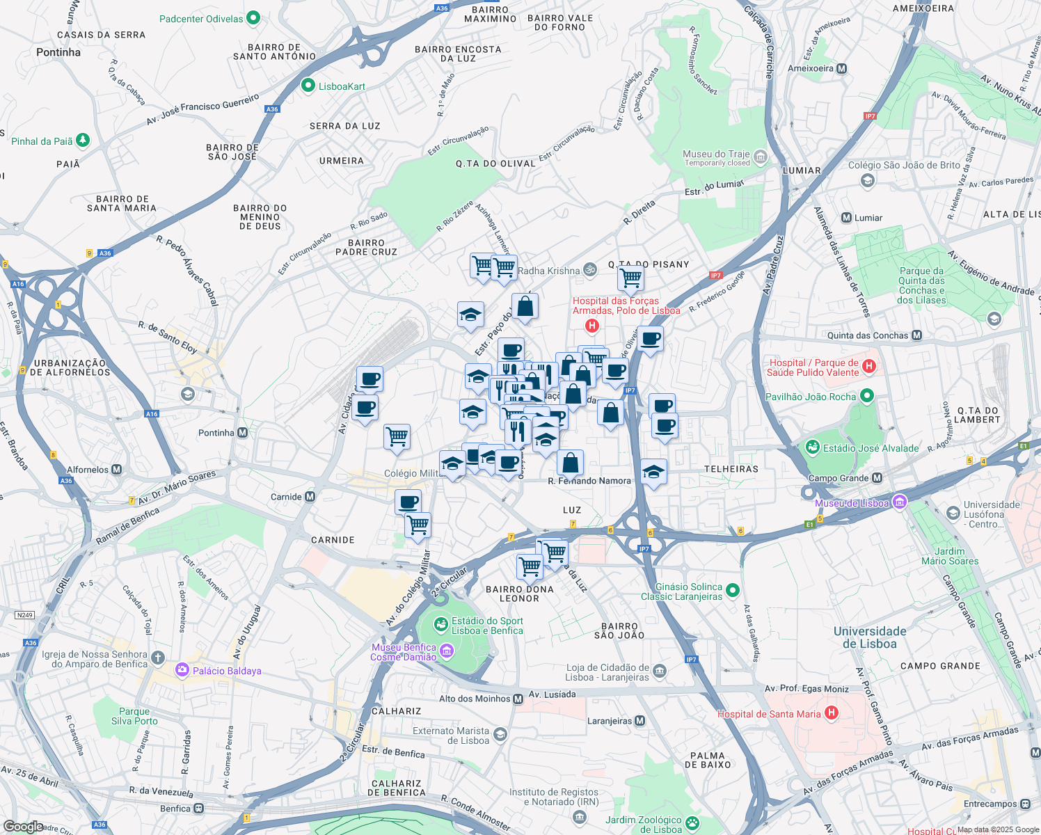 map of restaurants, bars, coffee shops, grocery stores, and more near 15 Rua Poeta Bocage in Lisbon