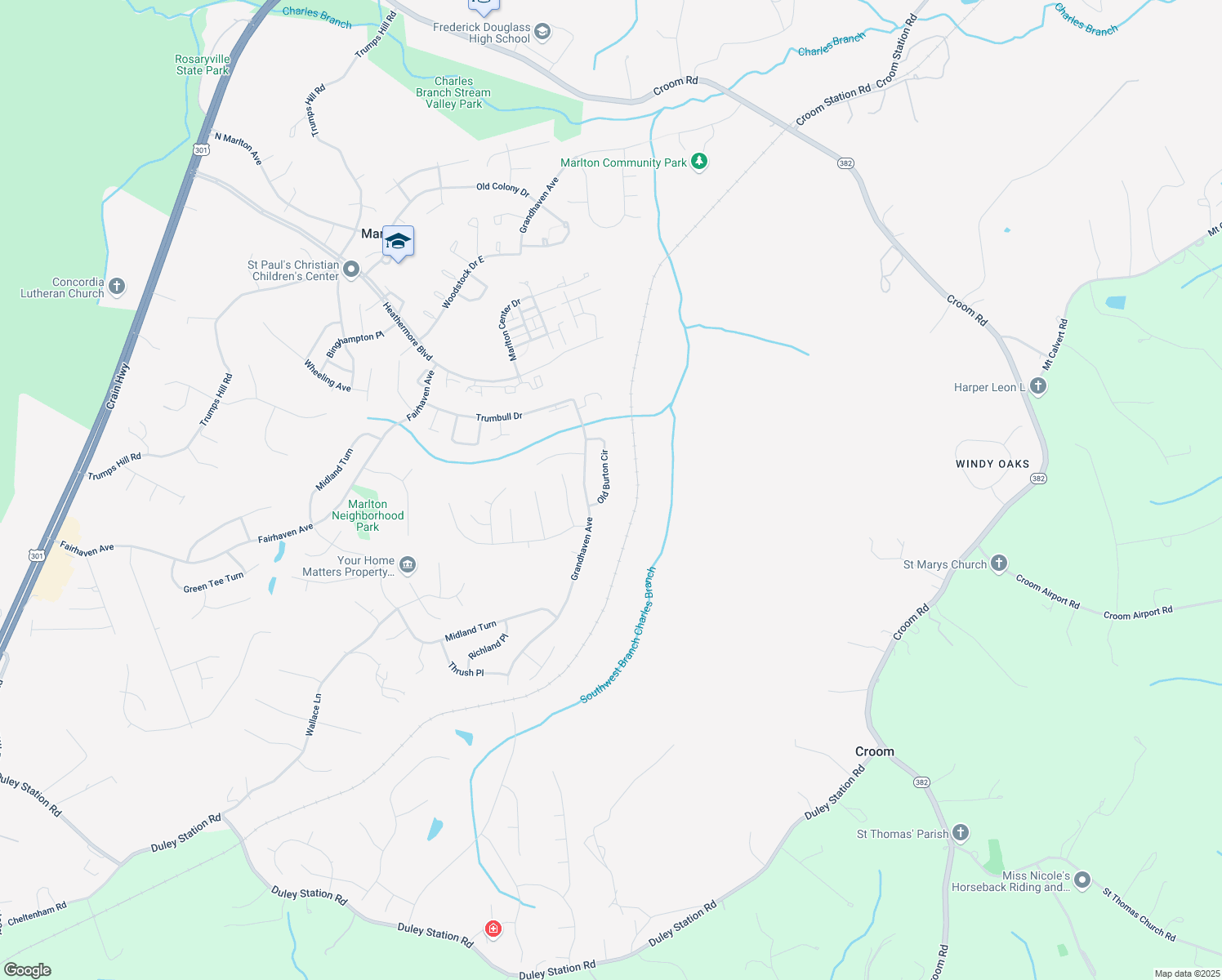 map of restaurants, bars, coffee shops, grocery stores, and more near 9126 Old Burton Circle in Upper Marlboro