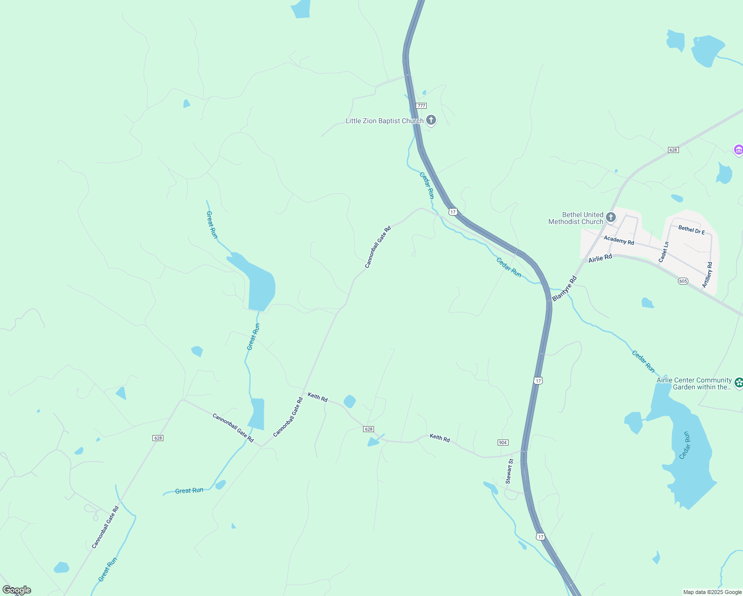 map of restaurants, bars, coffee shops, grocery stores, and more near 7617 Cannonball Gate Road in Warrenton