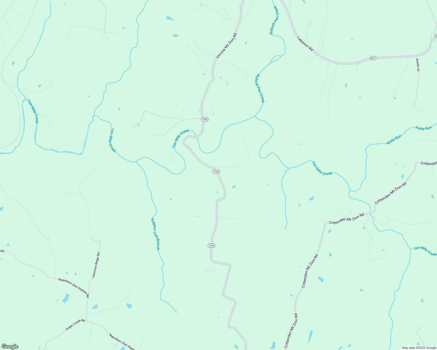 map of restaurants, bars, coffee shops, grocery stores, and more near Mount Zion Verona Road in Crittenden