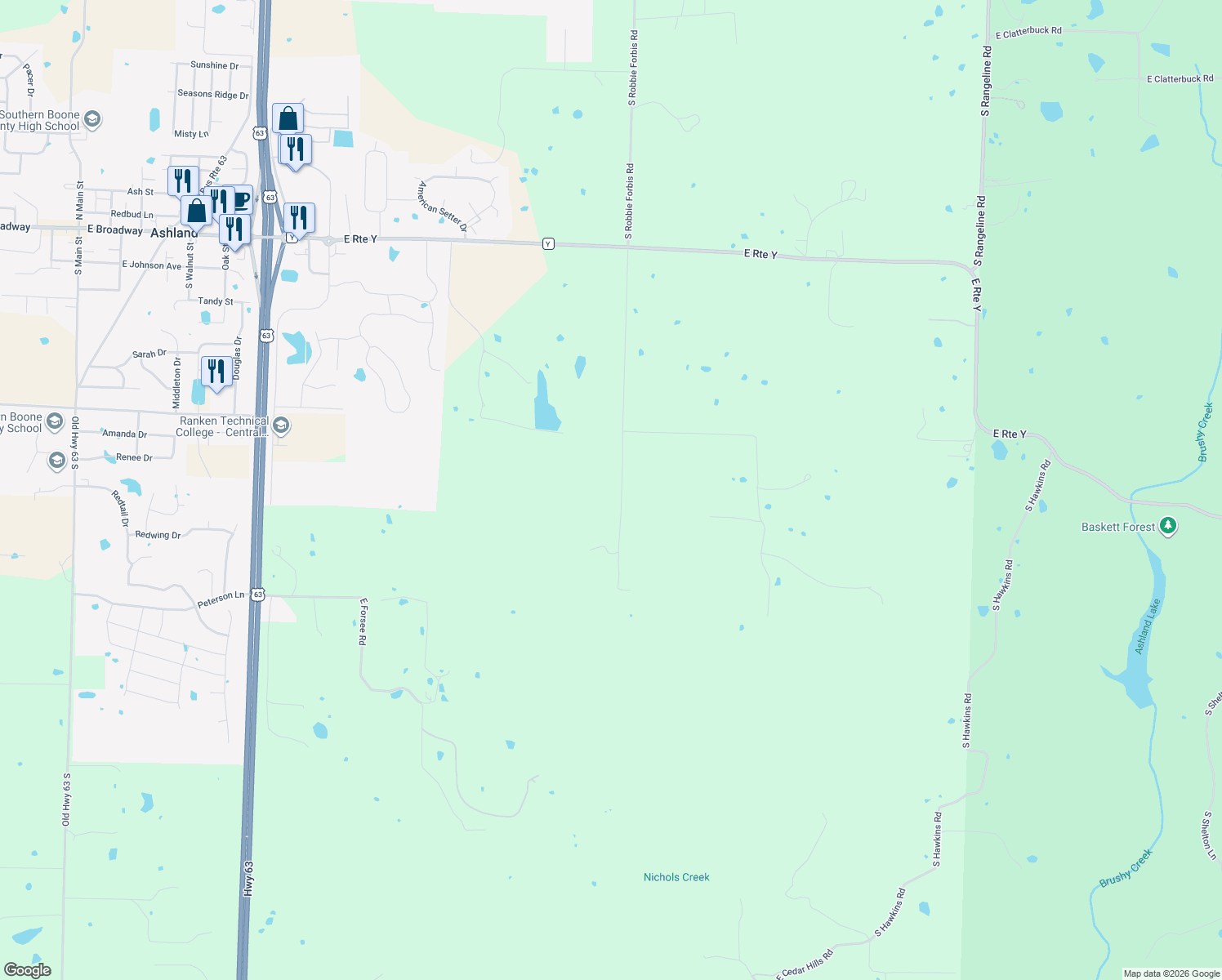 map of restaurants, bars, coffee shops, grocery stores, and more near 15503 South Hagans Road in Ashland