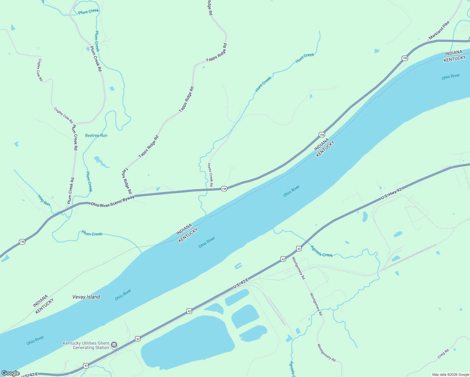 map of restaurants, bars, coffee shops, grocery stores, and more near 10278 Indiana 156 in Vevay