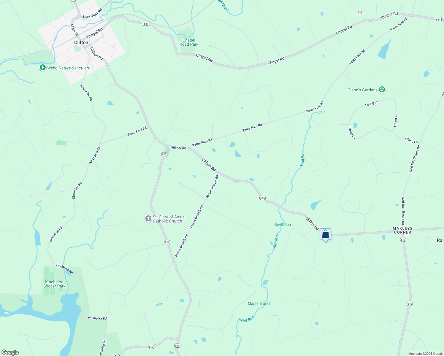 map of restaurants, bars, coffee shops, grocery stores, and more near 7390 Clifton Road in Clifton