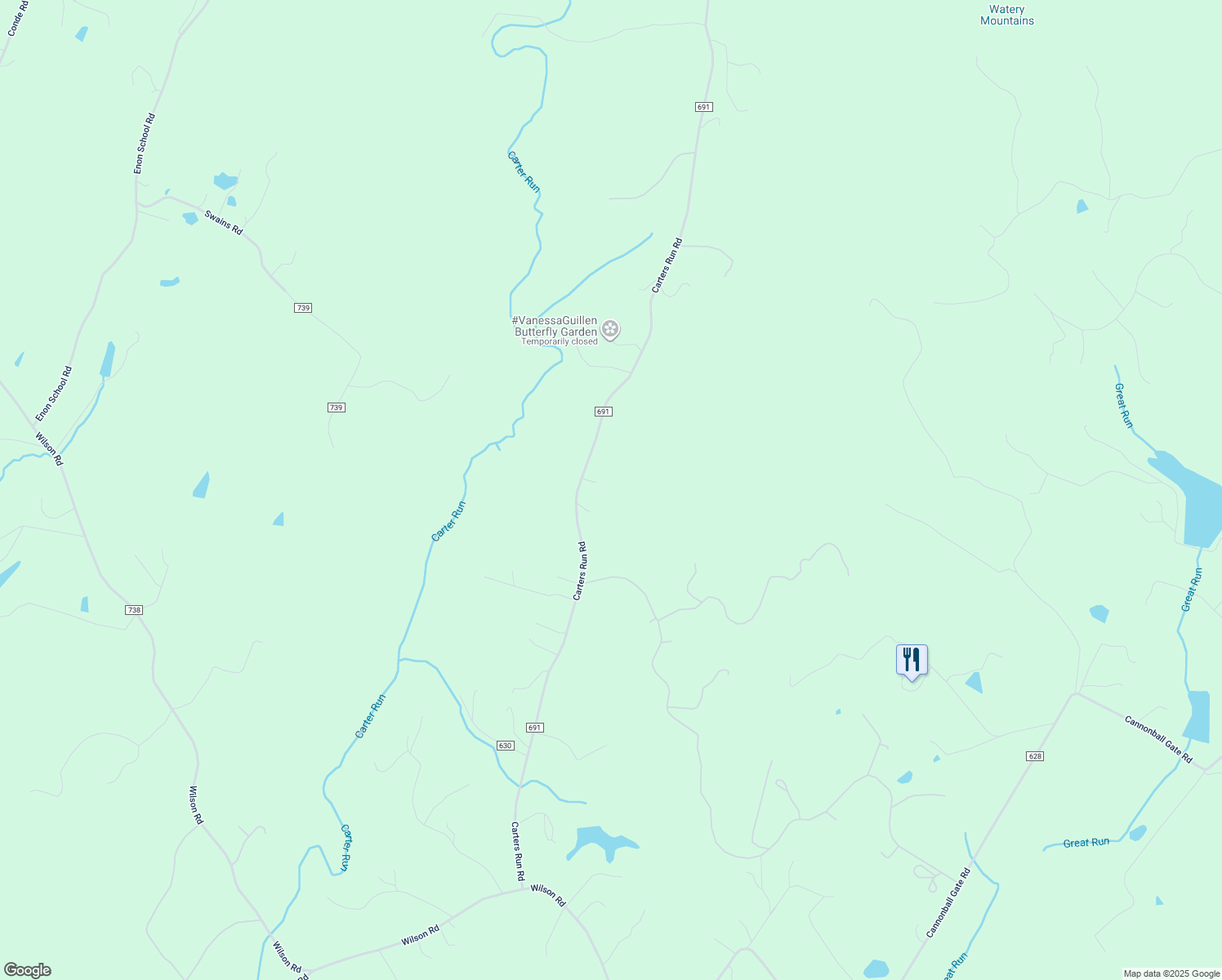 map of restaurants, bars, coffee shops, grocery stores, and more near 6531 Carters Run Road in Marshall