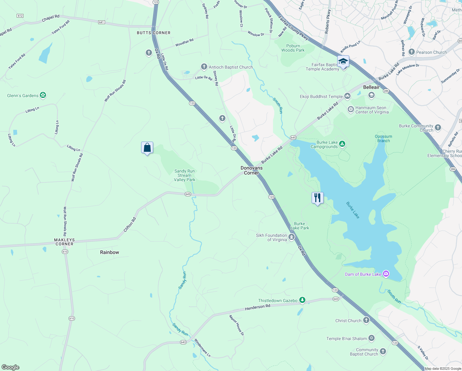 map of restaurants, bars, coffee shops, grocery stores, and more near 6900 Winners Circle in Fairfax Station