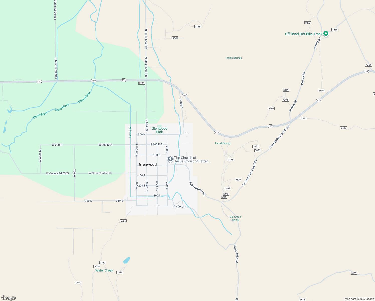 map of restaurants, bars, coffee shops, grocery stores, and more near 110 North 400 East in Glenwood