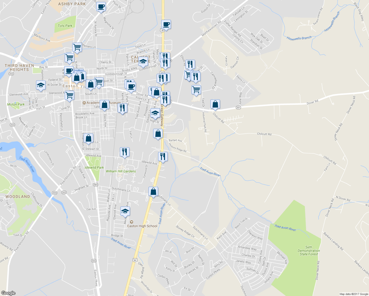 map of restaurants, bars, coffee shops, grocery stores, and more near 29359 Bartlett Avenue in Easton